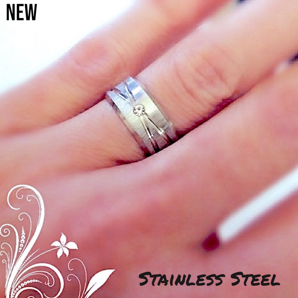 New Stainless Steel Unisex Brushed Zircon Band Ring